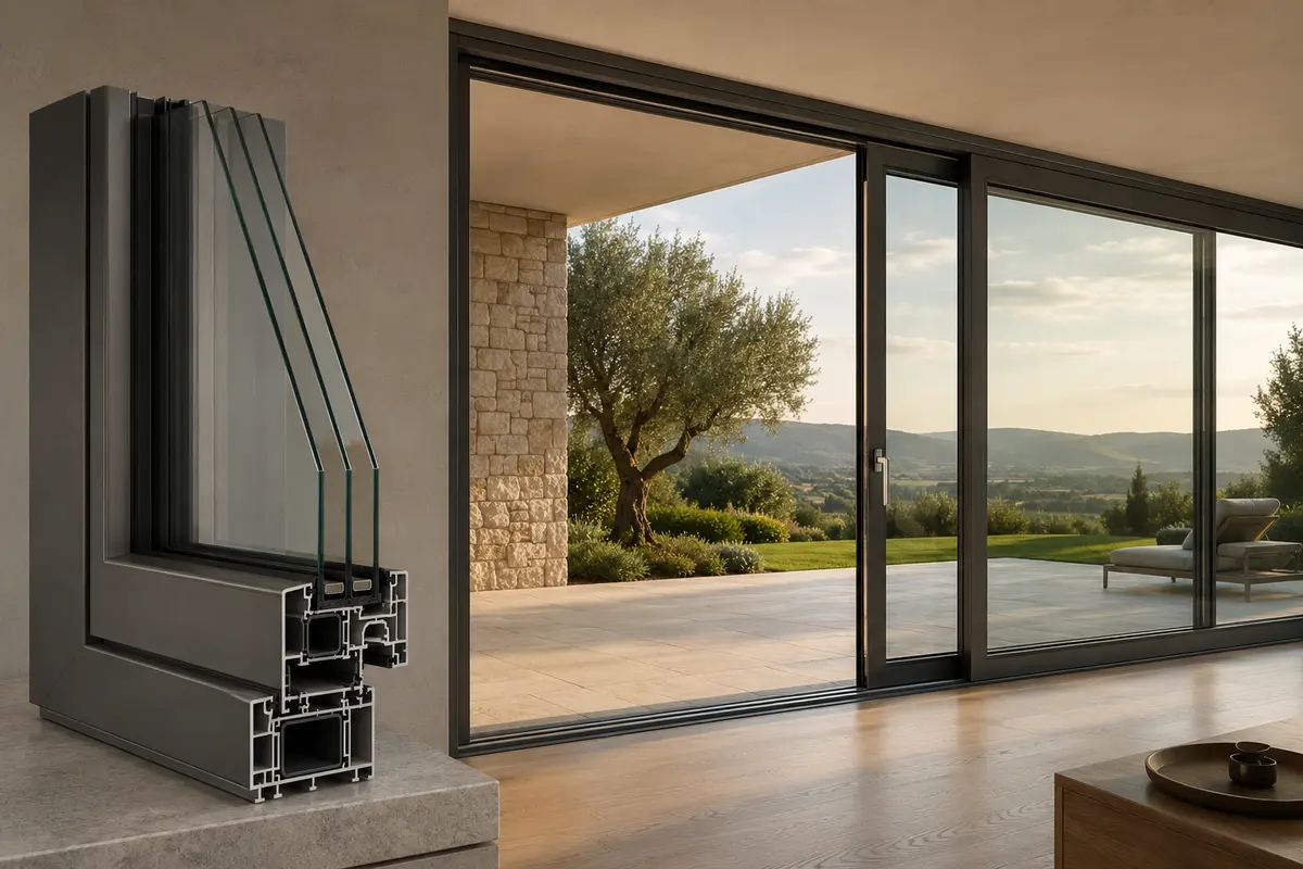 Rappresentazione illustrativa dell’alzante scorrevole PremiDoor in PVC
