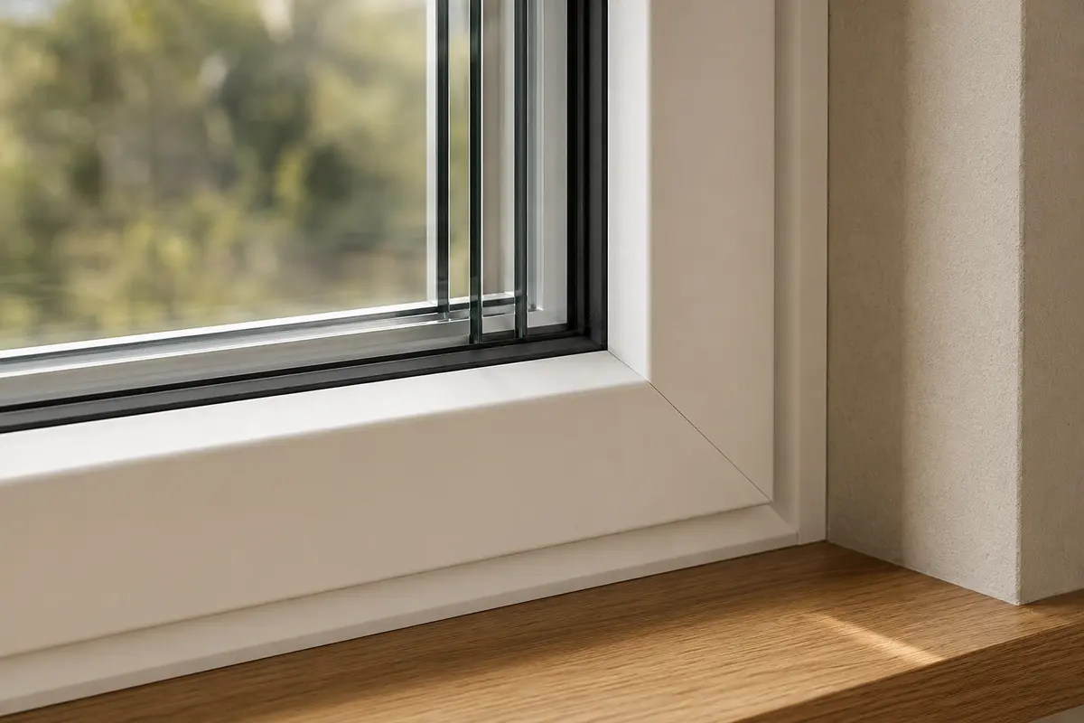Dettaglio del profilo Prestige in PVC con vetrocamera tripla